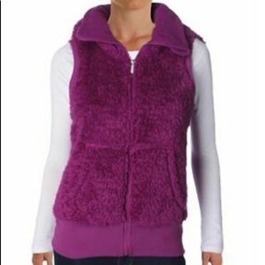 Kensie Women's Warm Faux Fur Sherpa Purple Hooded Vest, Sz XS